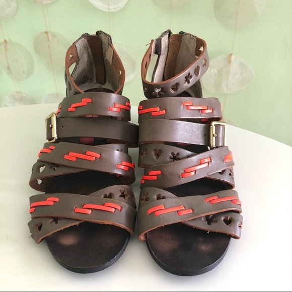 Betsey Johnson Neon Bollt Strappy Gladiator Leather Wedges Stars Hearts - Picture 4 of 11